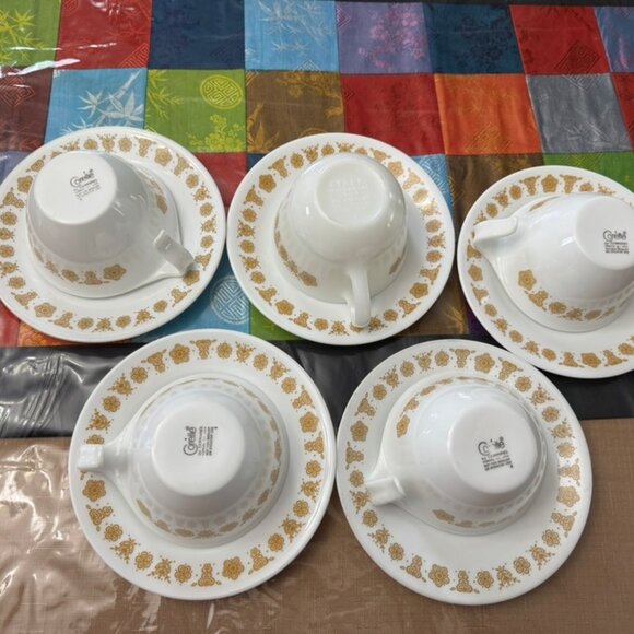Vintage Set of 5 Corelle Butterfly Gold Coffee/Tea Cups and Saucers VG Cond - Picture 2 of 11